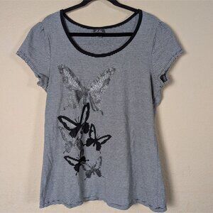 Vtg Y2K Dots. Top Womens 1X Striped Butterfly Glitter Grunge Punk